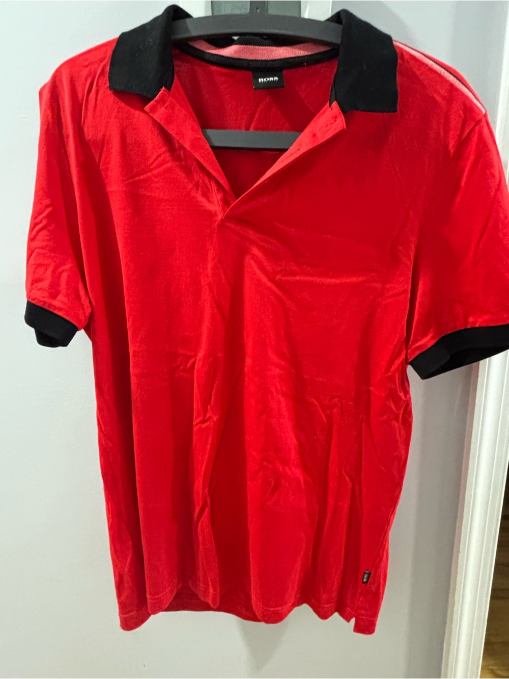 Hugo Boss Red Polo with Black Collar